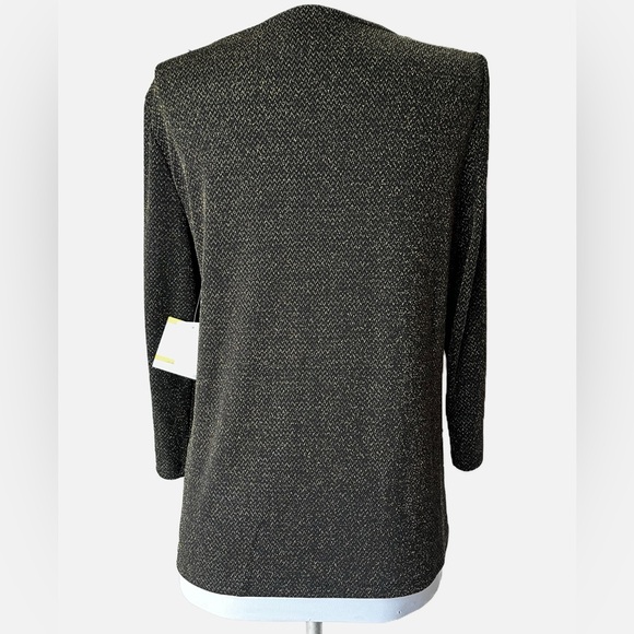 NWT Kasper Metallic Shimmer Black & Gold Petite Twist Neck Knit Top Size Med PM - Picture 4 of 15
